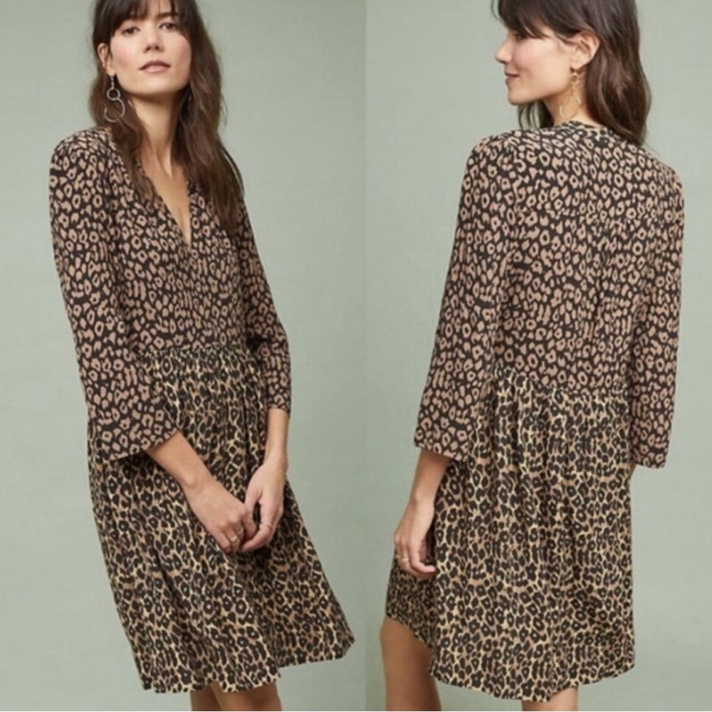 Anthropologie Maeve Juno Leopard Cheetah Print Dress L